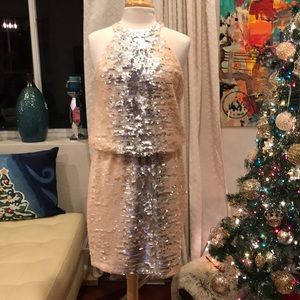 Gorgeous peach and silver sequin dress
